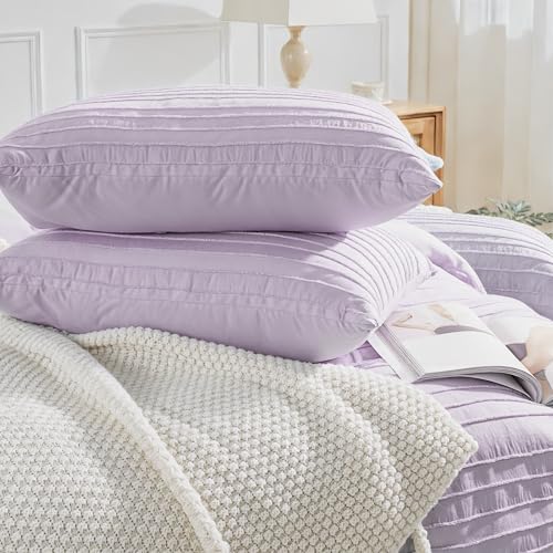 Image of NEXHOME PRO Duvet Cover Full,3 Pieces Boho Tufted Duvet Cover Set, Soft and Lightweight 100% Washed Microfiber Comforter Cover Set for All Season(Lavender,80 x 90)-No Comforter