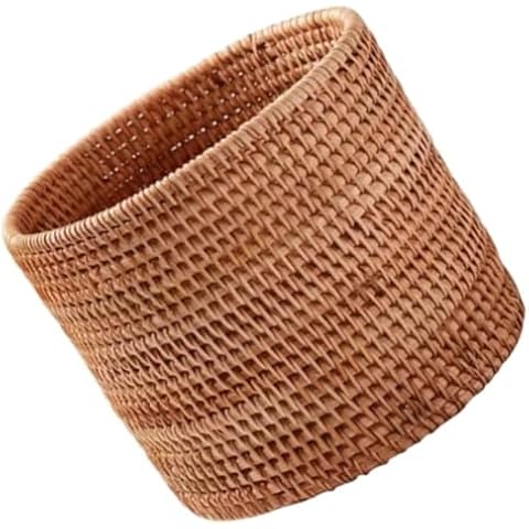 KODENG Handmade Rattan VASE Trash Can Cylinder Storage Desktop Trash Can Rattan Trash Can Storage Basket (20CM) Cover