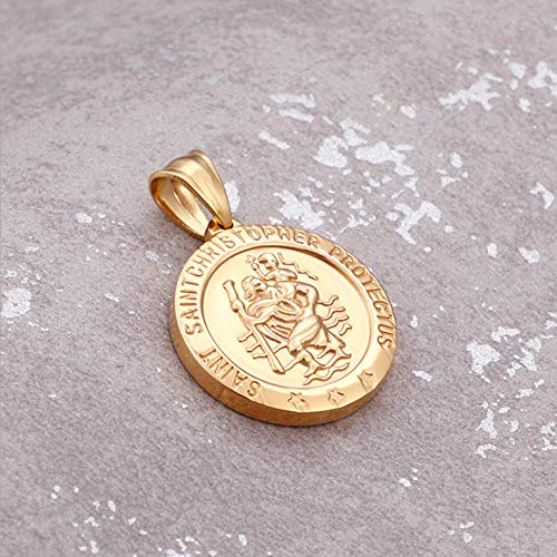 Mystart 2 Pieces Stainless Steel 25mm Saint Christopher Religious Medal Round Tag Necklace Pendants Charms4