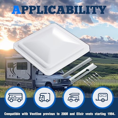 Kojem 14\" RV Roof Vent Cover Replacement RV Vent Lid Compatible with Ventline Previous to 2008 & Elixir Vents starting 1994 for Camper Trailer Motorhome(White, 1Pcs) - Thumbnail 2