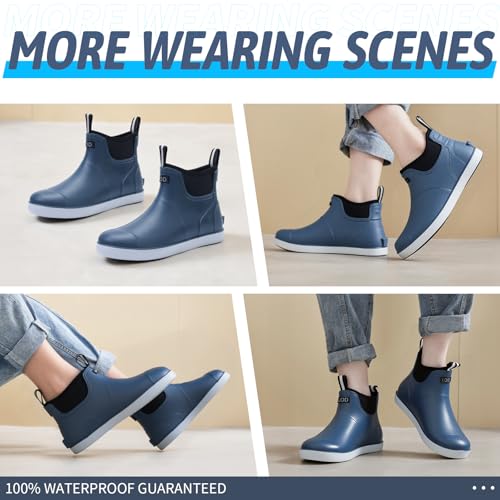 Image of Men's Deck Boots Waterproof Rain Boots Slip On Fishing Booties Ankle Booties Chelsea Boot Men botas para hombre for Gardening Fishing Boating Camping Sailing Dark Blue