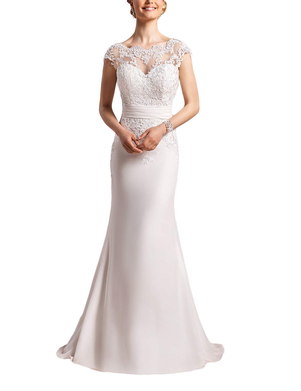 con Vestidos de Noche con Faldas de Manga Corta Y Tirantes Abiertos, WZEFEIO, Blanco, 32