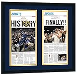 Double Newspaper Frame Black - 11x22 | Outer Size 27x29 Inches - Acid-Free Midnight Blue Navy on Yellow Double Photo Mat - UV-Resistant Acrylic Solid Wood Picture Frame - Conservation Backing Board
