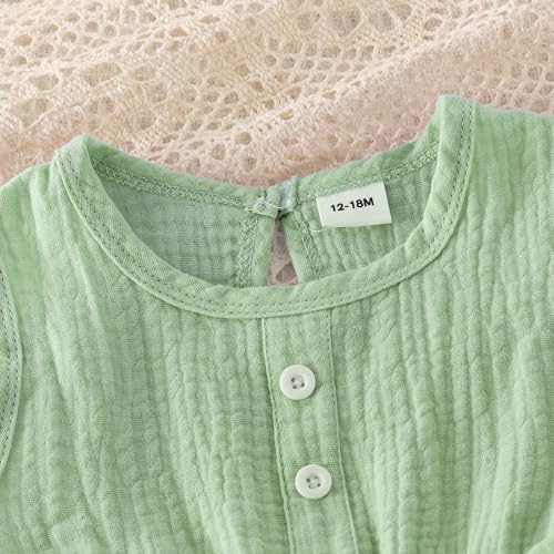 Image of Toddler Girl Clothes Sleeveless Top Shorts 2Pc Summer Outfit 12M-5T | 100% Cotton, Soft breathable, Double crepe fabric, Adorable bow ruffle pocket design, Perfect for daily wear, birthday, party