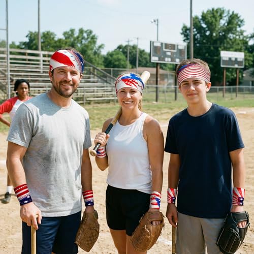 Image of Unittype 4 Sets American Flag Bandana Headbands USA Patriotic Sweatbands | Absorbing Sweat, Flag Baseball Accessories for Men Women Athletes, Sports Events, Team Gift, Veterans Day