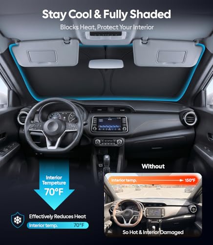 Image of for Nissan Kicks Windshield Sunshade [OEM Design, 100% Sun Blockage] Foldable Heat Insulation Sun Shade with Storage Bag, for Nissan Kicks (2018-2026), Silver Coating