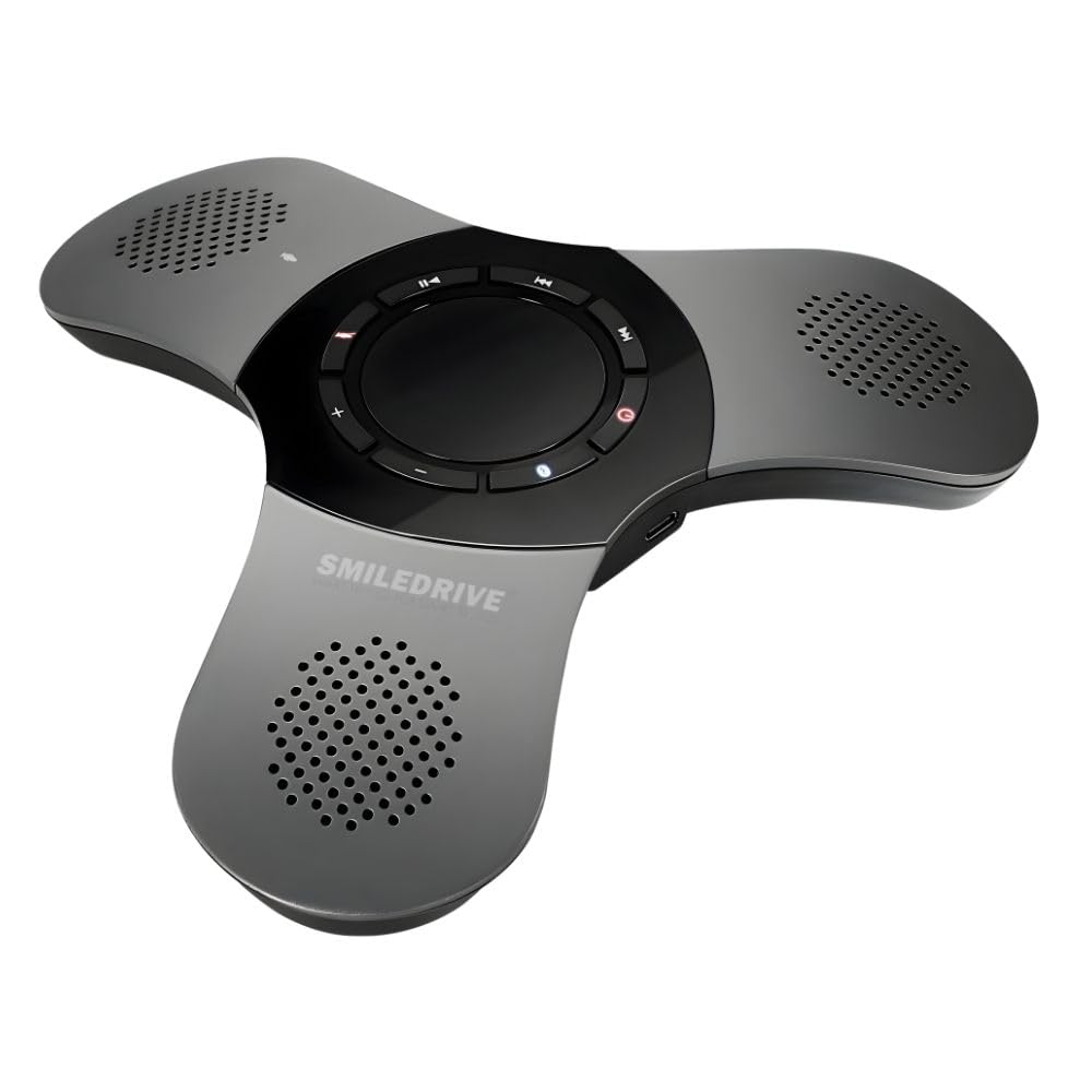 SMILEDRIVE® Portable Wireless Conference Speakerphone with Mute Feature|Loud Voice|Noise Reduction|360°Pickup Upto 20ft|360°Omnidirectional Mic|Bluetooth/USB Dual Connection|Audio/Video/Online Calls