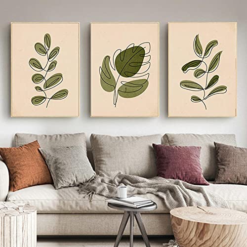 Affiche de salon nordique vert feuille : toile abstraite 30x45cm
