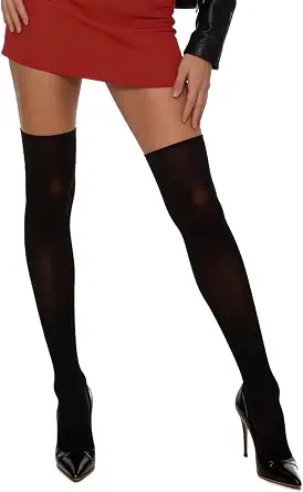 Mila Marutti Mock Suspender Pantyhose for Women | Black Faux Thigh High Garter Stockings | Patterned Fashion Tights