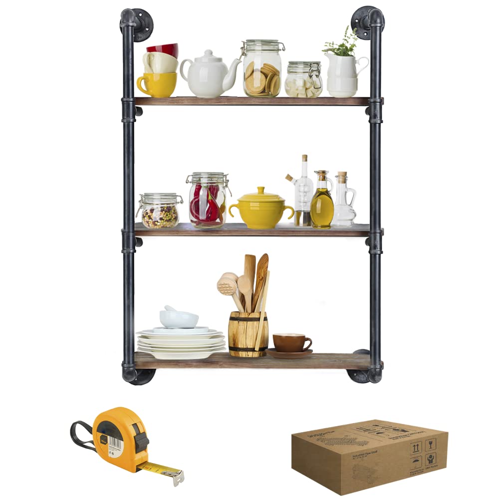 Buy GWH Industrial Pipe Shelving Wall ed (3 Tier 24in) Rustic Metal