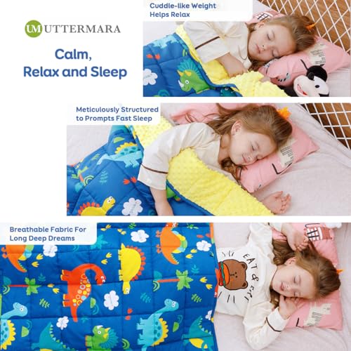 Image of Uttermara Weighted Blanket 7 lbs, Ultra Cozy Minky Fleece and Cotton Sided with Cartoon Patterns, Reversible Heavy Blanket Great for Calming and Sleeping, 36x48 inches, Blue Dinosaur Park