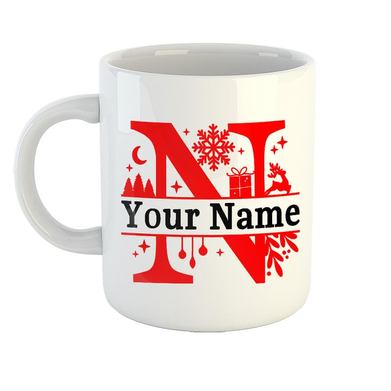 Customised/Personalised Coffee Mug/Cup with Name Printed, Christmas/Xmas Gifts, Secret Santa Gift, Alp-N-S1, R6269-WH