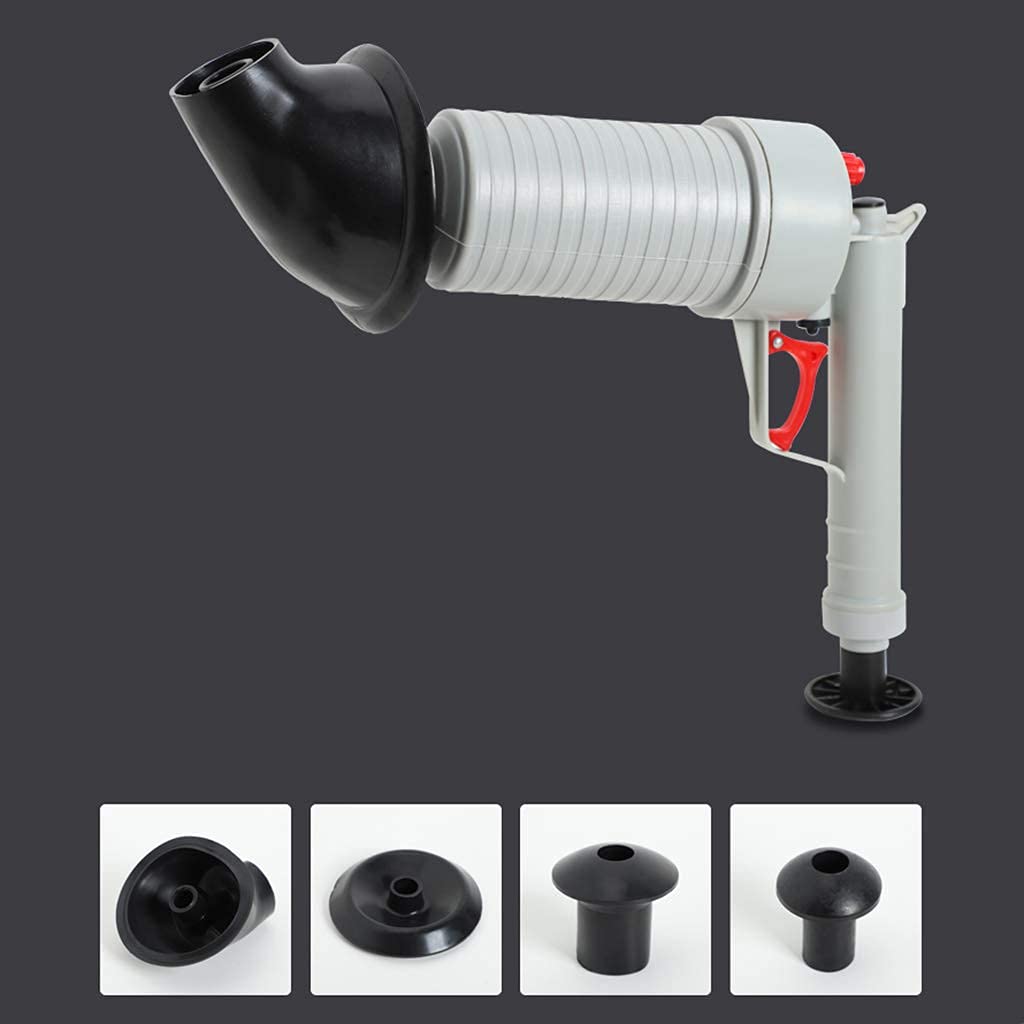 Ducomi Pistola de Limpieza de Drenaje – Herramienta de Desbloqueo de Inodoro para Tuberías Obstruidas - Blaster de Drenaje de Alta Presión de Aire -Bomba de Apertura para Baño, Cocina, Bañera (Gris)