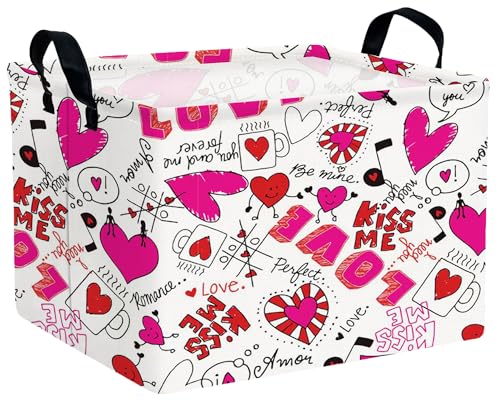 Image of Valentines Day Basket Large Foldable Heart Shaped Storage Box for Gifts Kids Empty Storage Bins Rectangular Toy Organizer Decor (Cartoon Love)