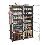 2 Columnas 7 Nivel Zapatero De Plástico De Almacenamiento Extraíble Withdoor 28 Pares De Zapatos Dormitorio Sala De Estar Negro 85X32X127CM MUMUJIN
