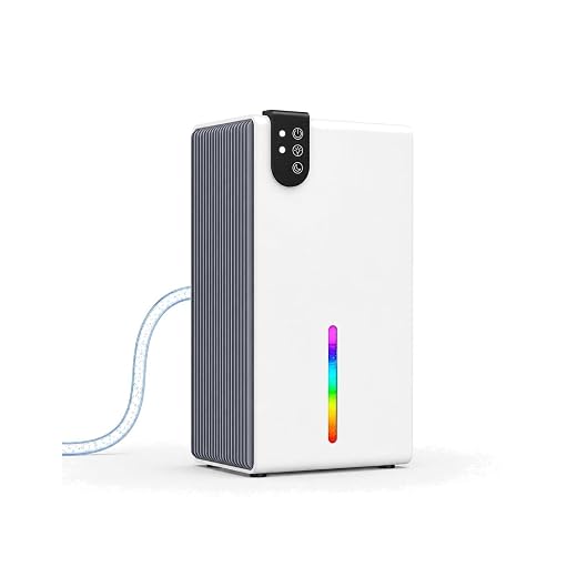 98 OZ Small Dehumidifier for Home 1000 Sq Ft, Quiet Dehumidifier with Drain Hose, Auto Shut-Off, Sleep Mode, 7-Color Light for Basement, Bedroom, Bathroom, Closet, RV (White Grey)