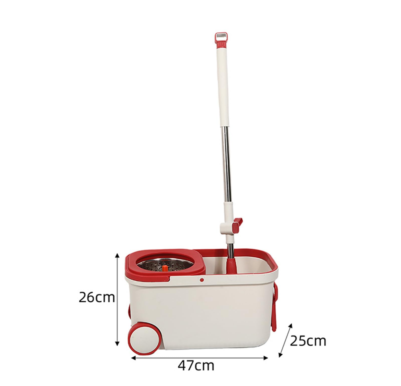 Juego de fregona giratoria y cubo de acero inoxidable de doble accionamiento, kit de limpieza de suelo manos libres con paño de trapeador de varilla de tracción, resistente al óxido, sistema de