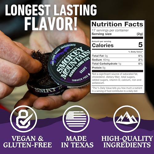 Image of Smokey Mountain Herbal Long Cut - Grape - 10 Can Box - Tobacco Free and Nicotine Free Snuff