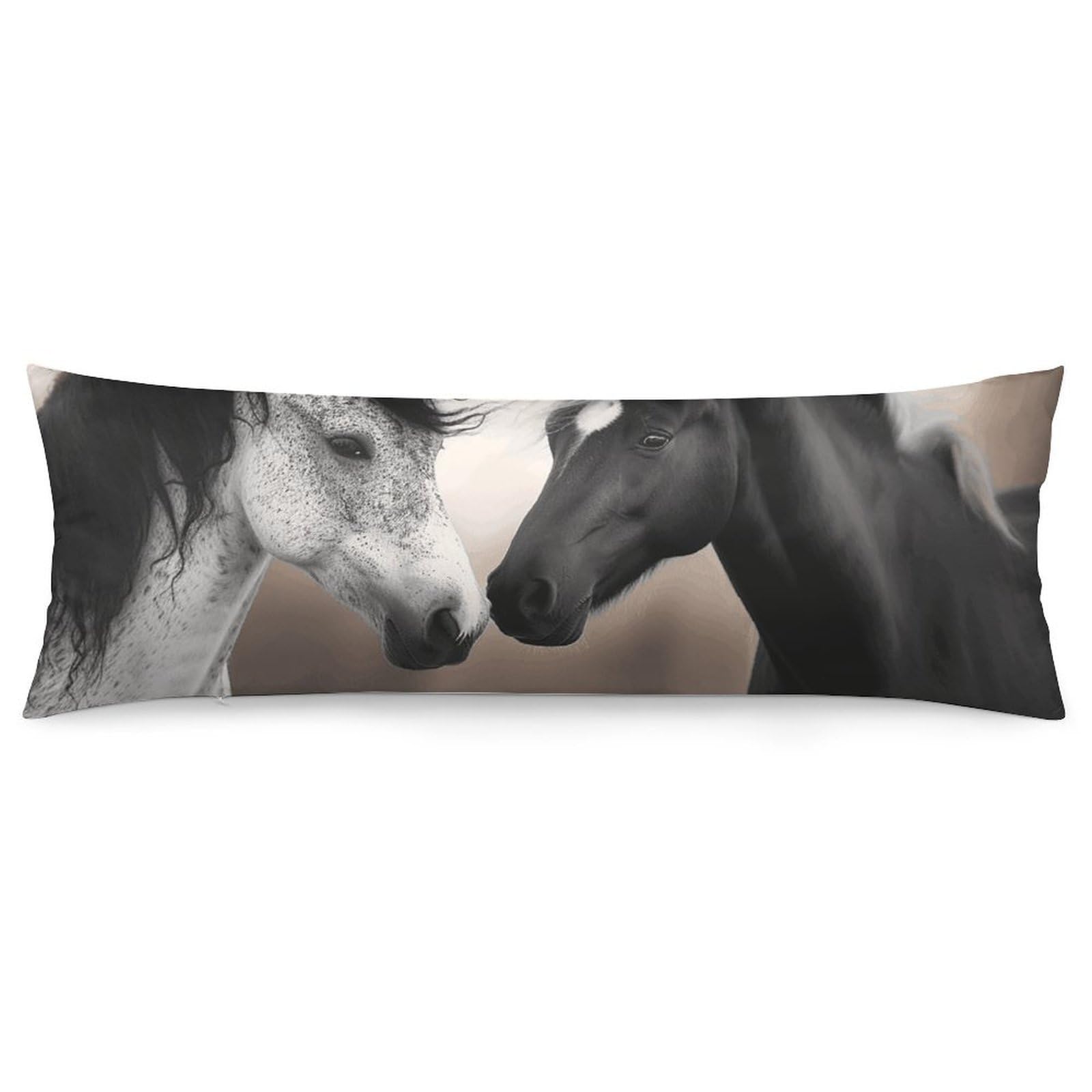 2 Pack Pillow Cases for Hair and Skin, Soft Breathable Pillow Case Covers with Hidden Zipper, Black and White Horses Pillowcase 20"x54" Pillow Covers for Sleeping Gift