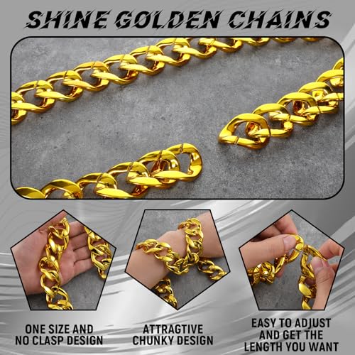 8 Pcs Costume Chain, Big Chunky Plastic Hip Hop Chain for Men Women Fake Plastic Gold Necklace Accessories for 80s 90s Punk Style Halloween Costume Dress Up Party Props(32 Inches)3