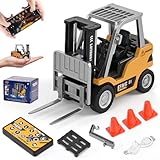LTFIOON Mini Ferngesteuerter Gabelstapler, 1:64 RC Stapler aus Metall mit APP-Steuerung & 2,4GHz Fernbedienung, 2-in-1 Hubgabel & Haken, RC Baufahrzeug Spielzeug mit Licht & Sound, USB Wiederaufladbar