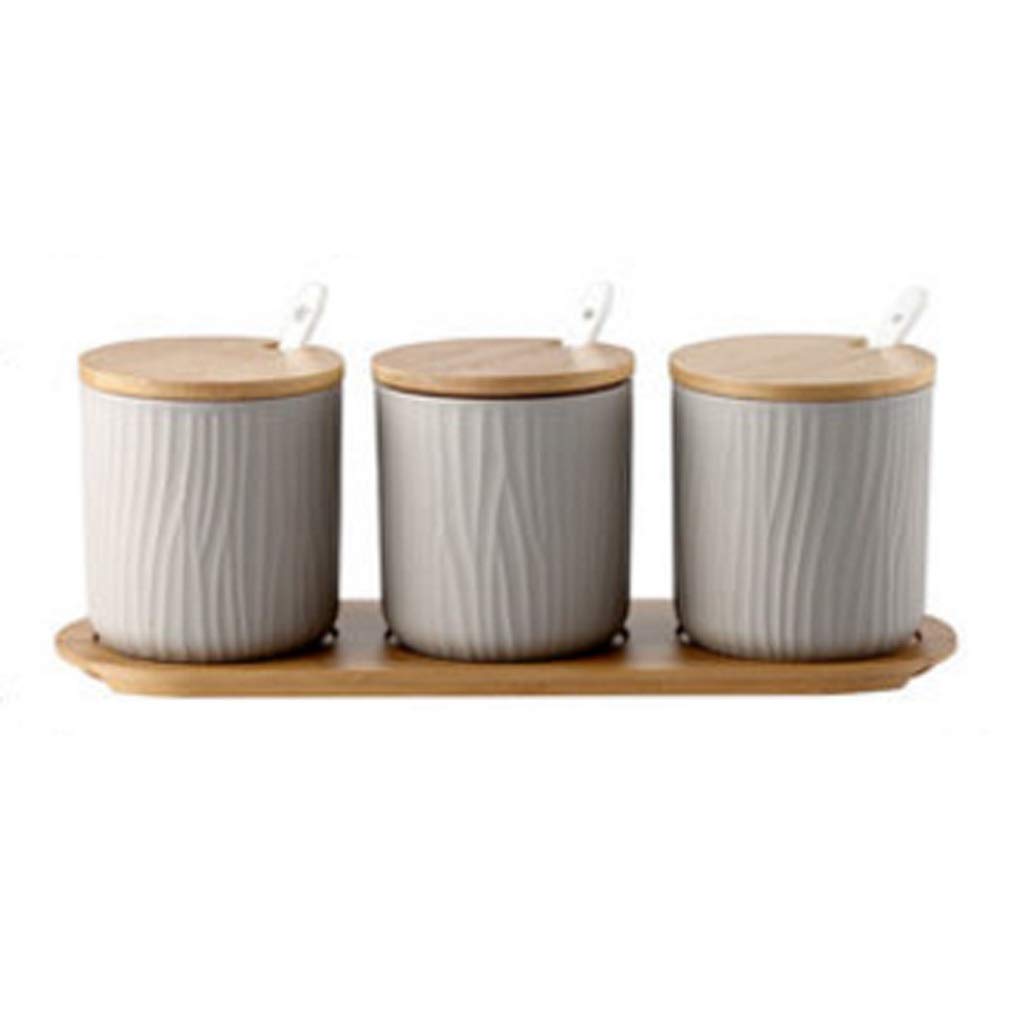 IANSHFKN Spice Jar Glass Ceramic Kitchen Light with Spoon and Lid Household Combination Set