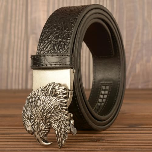 Ratchet Belt – Crocodile Pattern Embossed Western Leather, Silver Eagle Head Auto Buckle2