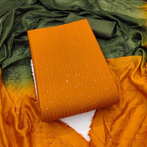 Image of Pandadi Saree Women's Soft Chanderi Embroidery Work Unstitched Salwar Suit Dress Material
