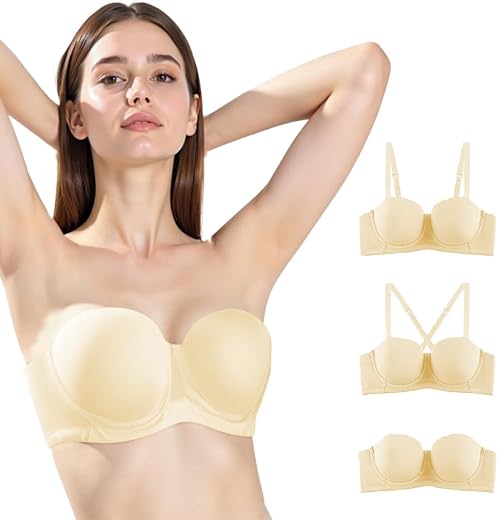 SANNIDHI® Strapless Bra for Women Wirefree Non-Slip Silicone Padded Bandeau Bra Invisible Bralette Seamless Wireless Tube ...