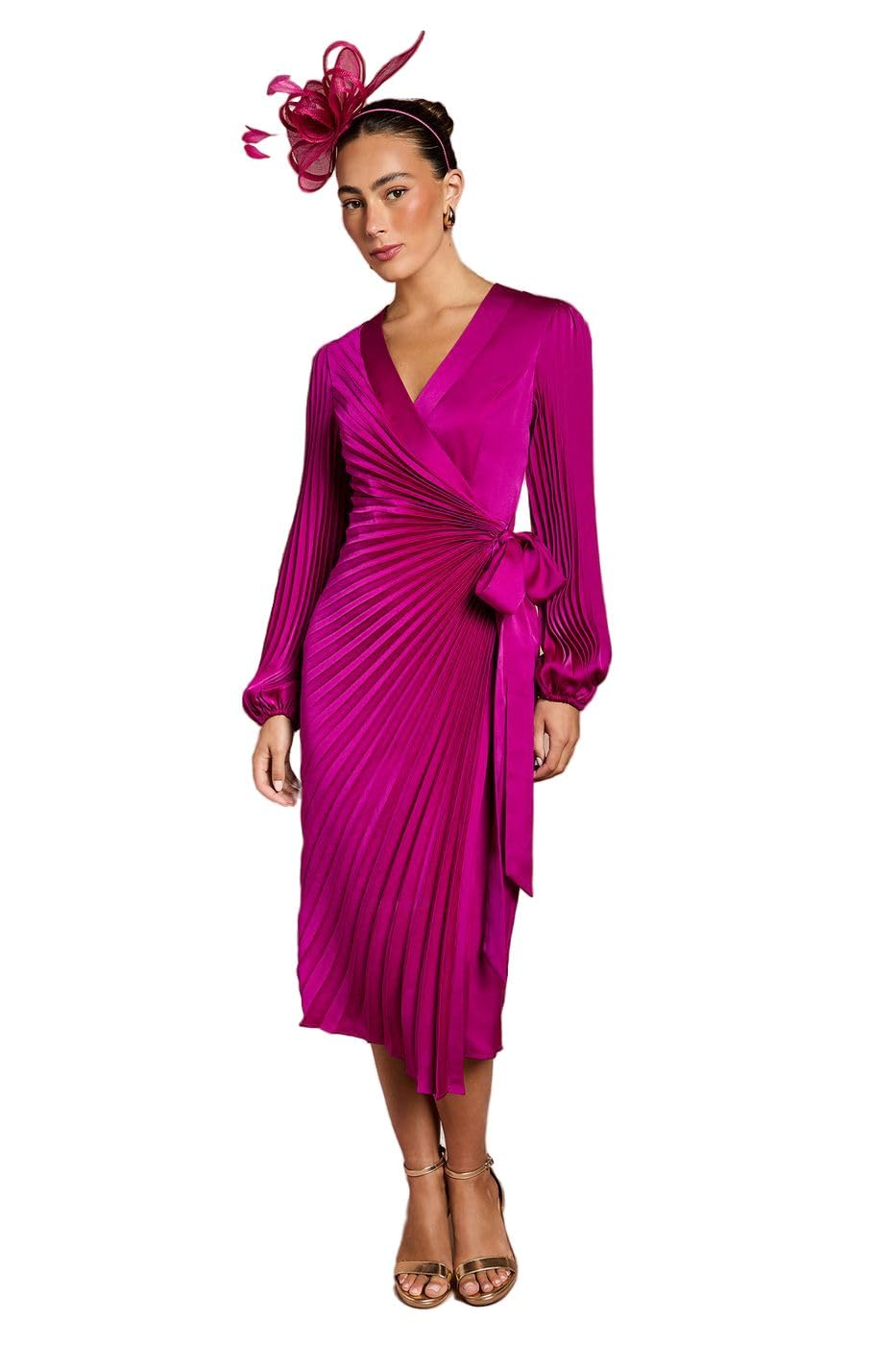 Coast Women's Berry Satin Pleated Wrap Dress, 8,