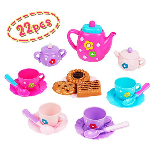 Nuheby Gioco Cucina Set Bambini Servizio Piatti Servizio da tè Giocattolo Bambina Regalo Ragazza Ragazzo 3,4,5,6 Anni,22 Pezzi