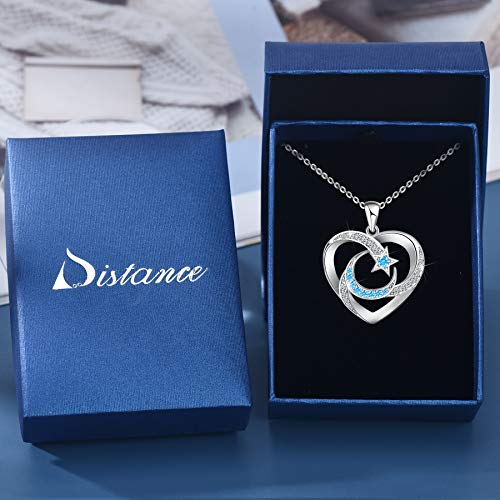 Distance Heart Necklace For Women 925 Sterling Silver Moon Star Pendants For Girlfriend Wife Mother Daughter Necklaces Jewelry For Christmas Birthday Valentine's Day #TOP5