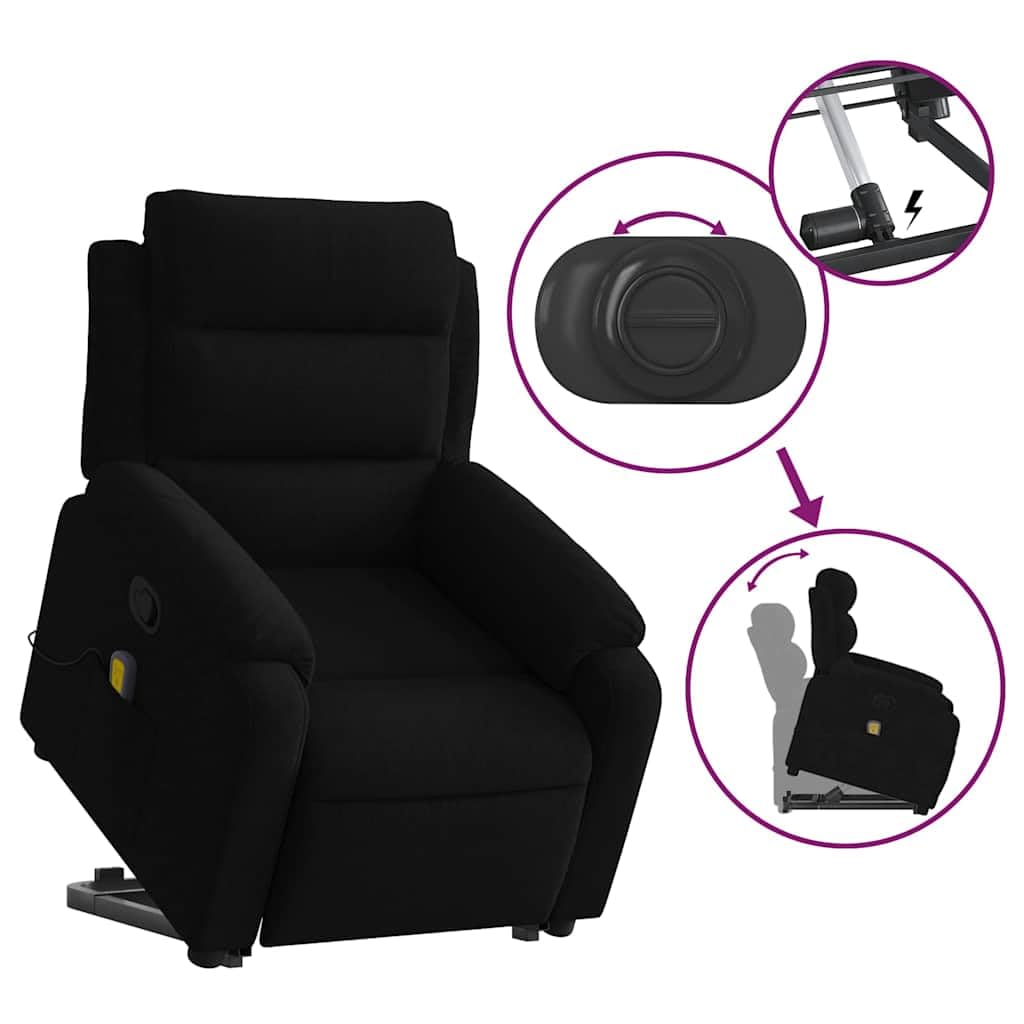 Massagesessel mit Aufstehhilfe Schwarz Samt, Relaxsessel mit elektrischer Hebefunktion, ergonomischer Komfort, modernes Design, Lounge, mit Massagefunktion für Wohnzimmer Büro