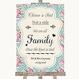 Vintage Shabby Chic Rose Choose A Seat We are All Family Wedding Sign