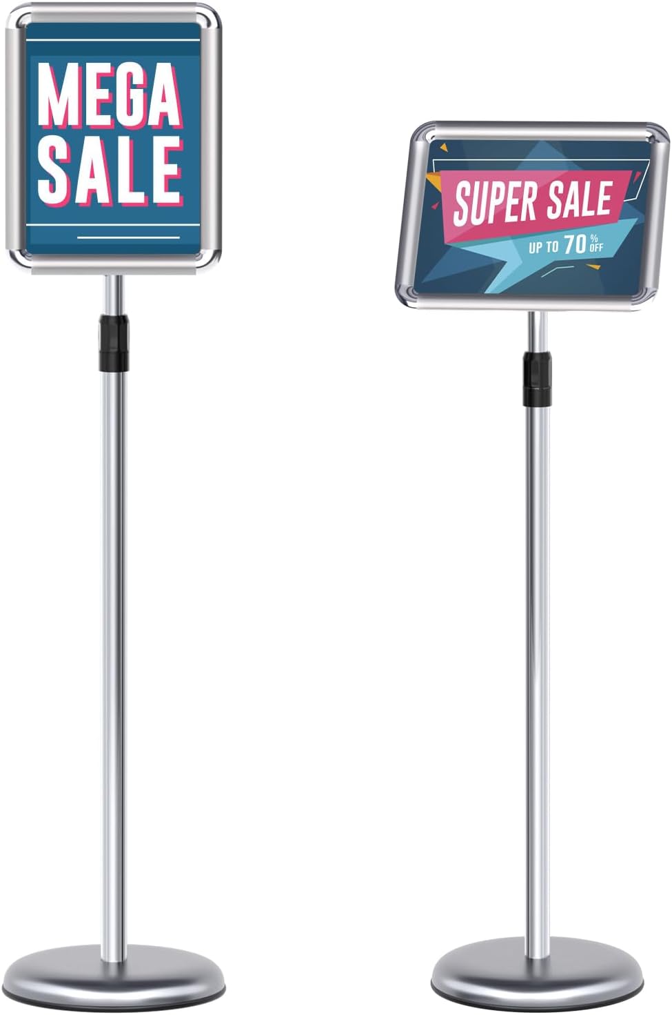Sign Holder - 2PCS 8.5 x 11 Inch Sign Stand Vertical and Horizontal Adjustable Poster Stand, Heavy-Duty Floor Standing Sign Holder with Round Base for Malls Display, Advertisement, and Outdoor(Sliver)