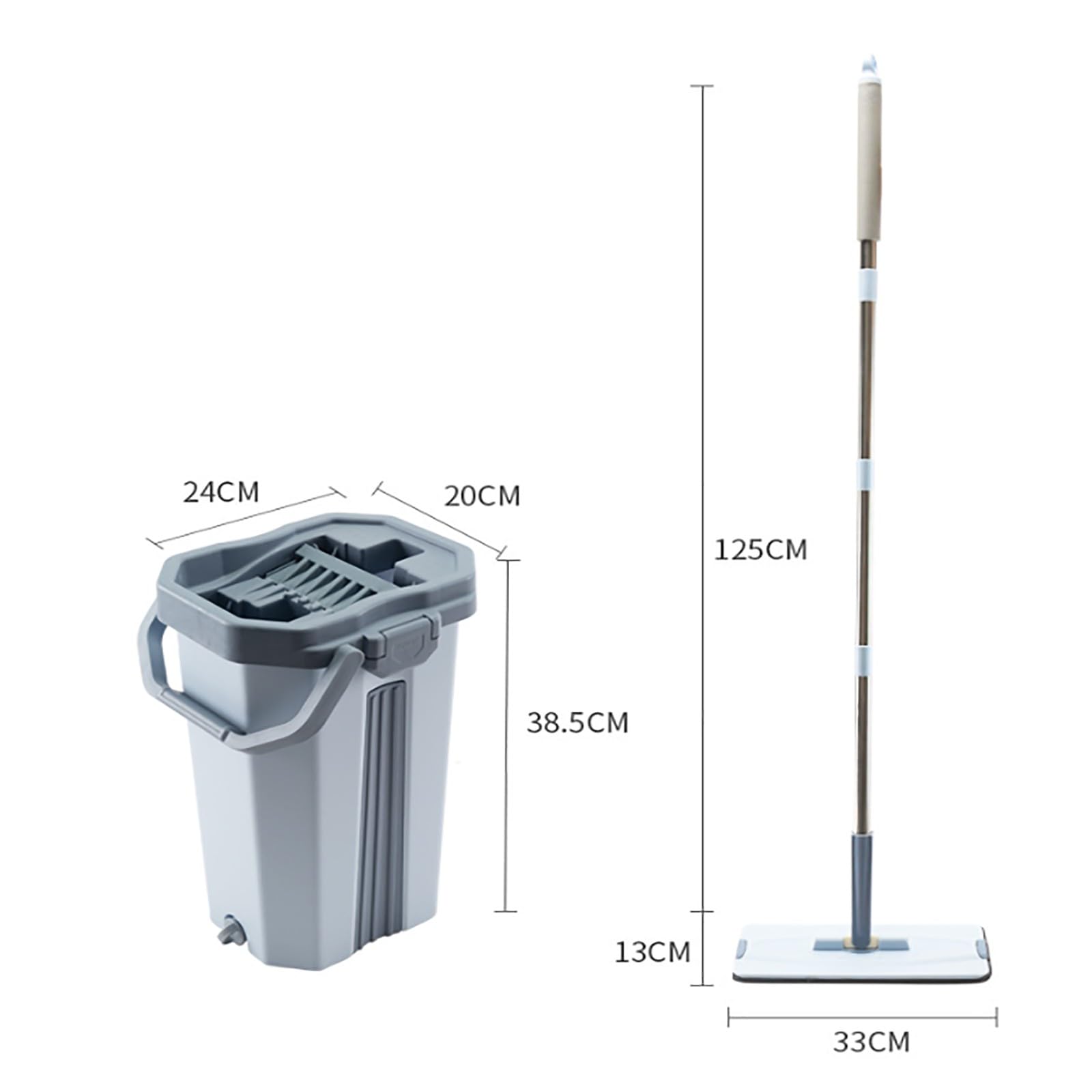Juego de fregona y cubo escurridor de microfibra, fregona giratoria de 360°, sistema de limpieza de suelo manos libres, diseño compacto y ligero