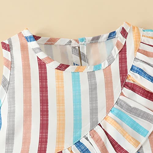 Camiseta infantil para meninas sem mangas com estampas listradas, babados, saias, manga comprida (br