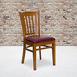 EMMA + OLIVER Vertical Slat Back Cherry Wood Chair, Burgundy Vinyl Seat