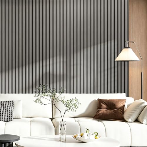 Image of Art3d 94.5 x 12.8 in Soundproof Wood Textured Wall Panel, 4-Pack, Smoky Oak