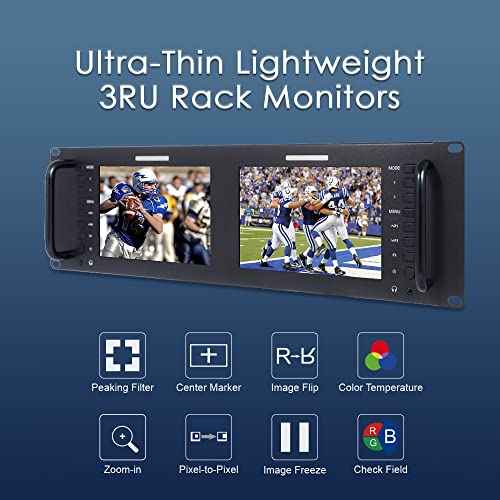 Feelworld D71 Dual 7 Inch 3Ru Broadcast Sdi Rack Mount Monitor Ips 1280X800 Hd Lcd Screen 3G Sdi Hdmi Av Input And Output #TOP3