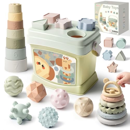 Vanplay Babyspielzeug ab 6 Monate Montessori Spielzeug Baby 4 IN 1 Motorikspielzeug Stapelbecher Stapelturm Sensorik Bälle Baby Geschenk für 6-12 Monate Mädchen Junge