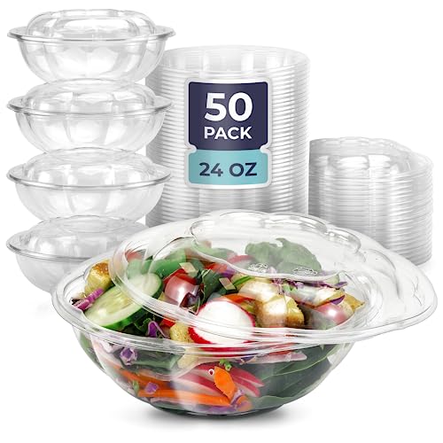 Fit Meal Prep 24 Oz Clear Plastic Salad Bowls With Airtight Lids, Disposable To Go Salad Containers For Lunch, Meal, Party, Bpa Free Clear Bowl For Acai, Green Salad, Fruits, Nuts, 50 Pack #TOP22