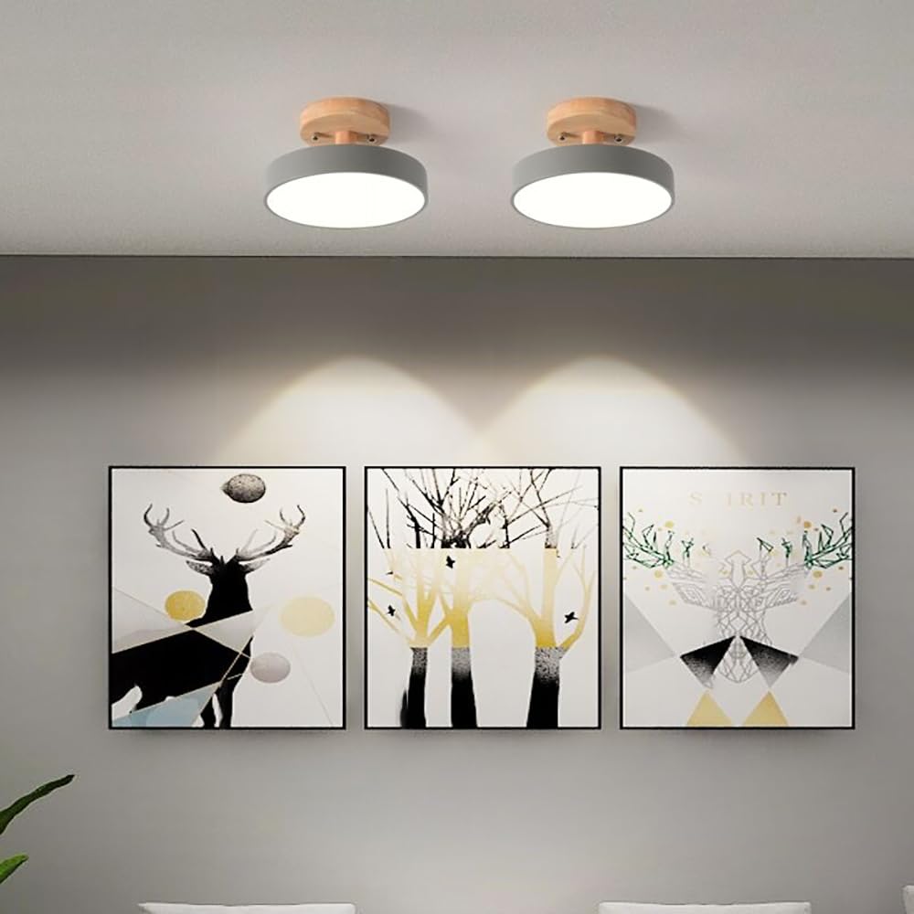 Lampa sufitowa LED z 1 światłem, możliwość ściemniania, 23 cm (9 cali), nowoczesny styl, drewniana 12 W, szara, do salonu, sypialni, kuchni, kuchni, regulowanej temperatury.