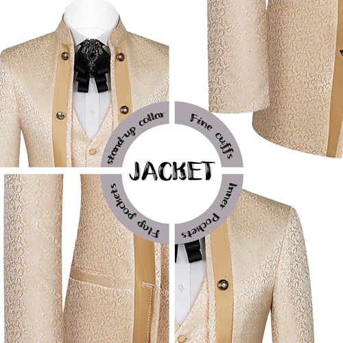 Jacquard 3 Piece Tuxedo Suits for Men Stand up Collar Jacket, Pants, Party & Wedding Set4
