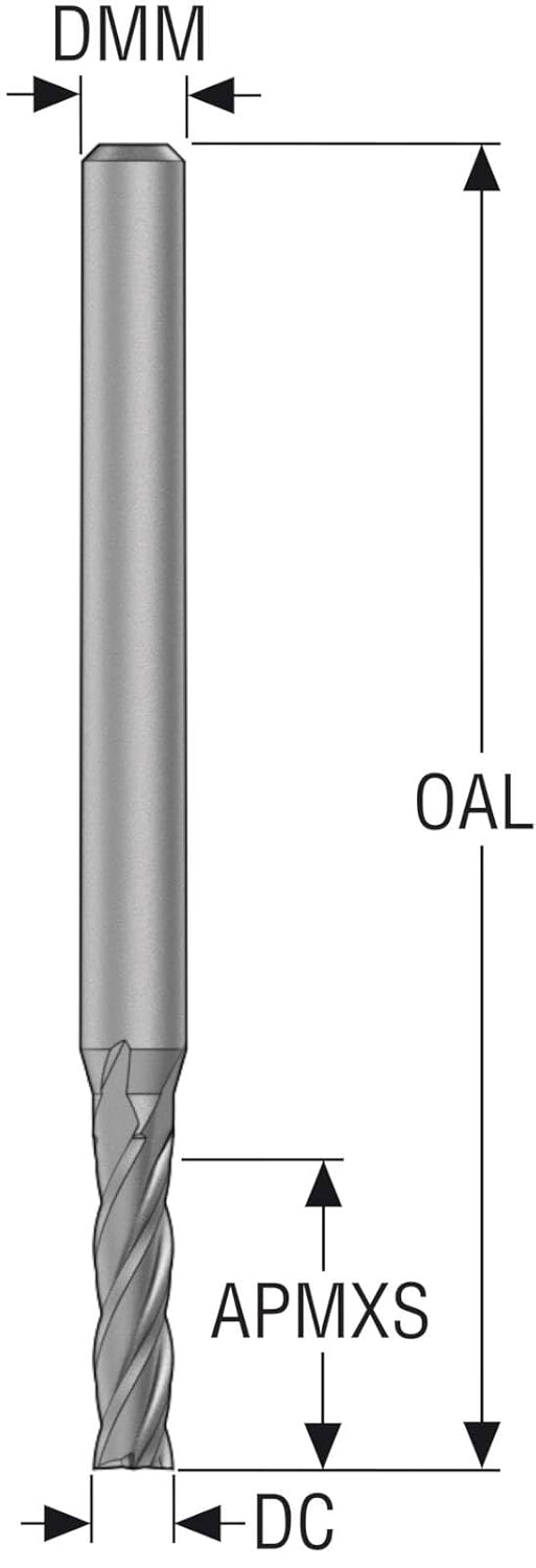 Seco Tools 10268175 Solid End Mill C5141-.156F2S.0Z4, C5141, 0.156" Cutting Diameter, 0.188" Shank Diameter, 0.312" Depth of Cut, 4 Flutes, Precision Cutting Tool