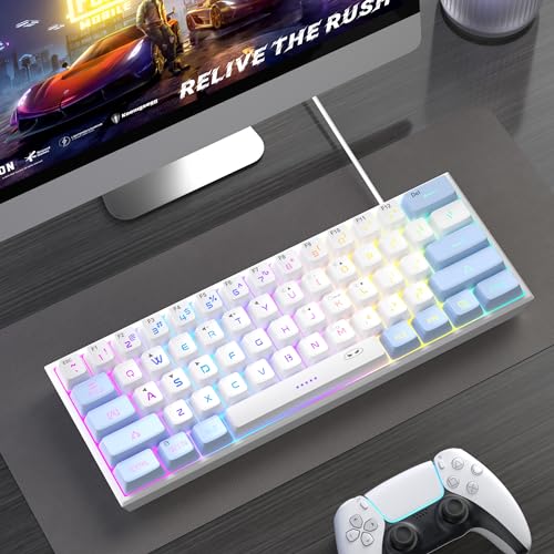 Image of MageGee TS91 Ergonomic Waterproof Mechanical Feeling Office Computer Keyboard Mini 60% Gaming Keyboard, RGB Backlit 61 Key Ultra-Compact Keyboard, for PC, MAC, PS4, Xbox ONE Gamer(Blue White)
