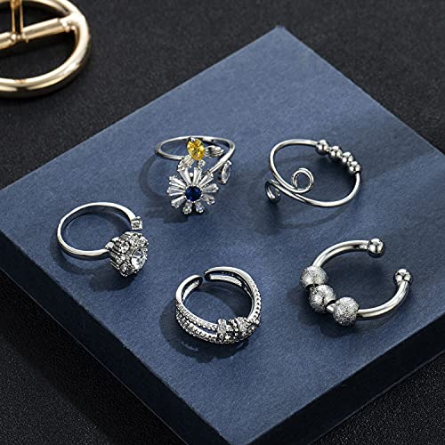 RIOSO 5Pcs Fidget Anxiety Rings for Women Spinner Fidget Calming Worry Meditation Adjustable Ring Anxiety Stress Relief… - Image 6