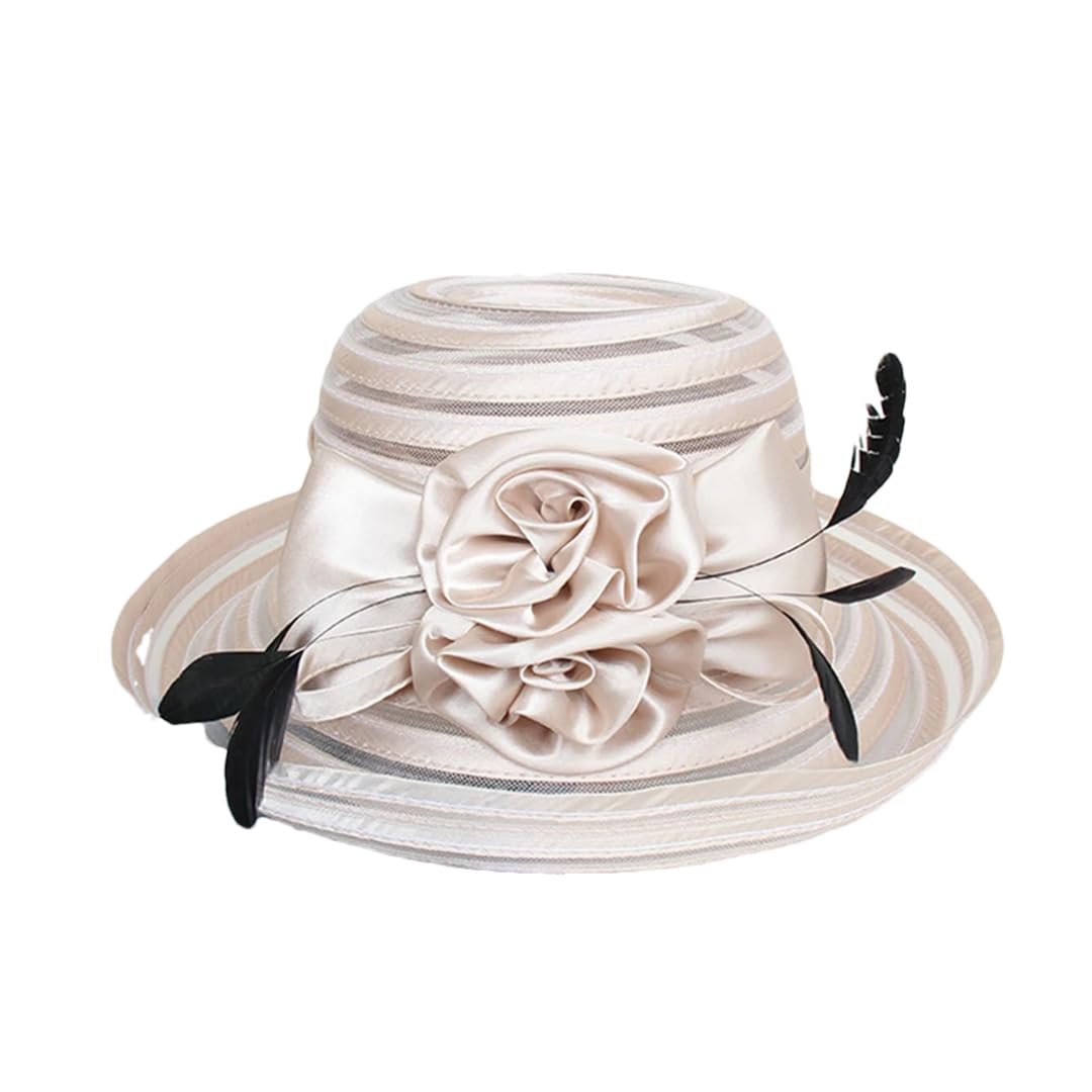 Yeuyyben Accessori da donna estivi in organza a tesa larga cappelli da sole da donna per matrimonio chiesa festa elegante fiocco Fedora cappello