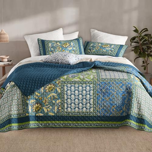 TEXSTEAD Twin Quilt Set - Washed Quilted Patchwork Comforter Coverlet, Lightweight Breathable Bedspread for All Seasons, Reversible 68"x90" with 2 Pillow Shams, Machine Washable
