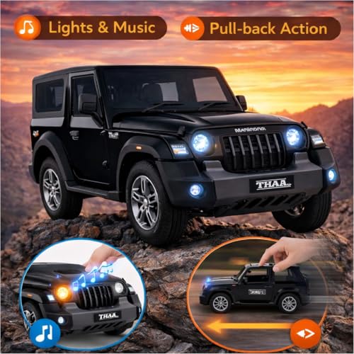 Image of Pringo Fortuner Toy Car for Kids | 1:36 Scale Diecast Pull Back Metal SUV Car | Openable Doors, Boot, Light & Sound Fortuner Toy Car for 3+ Year Boys | Gift Toy for Kids (Thar Black)